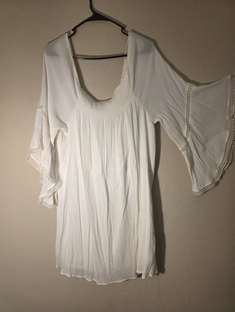 Boho White Peasant Top/Dress with Bell Sleeves